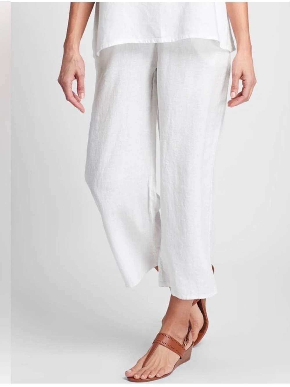 Flax White Wide-Leg Linen Crop Pants